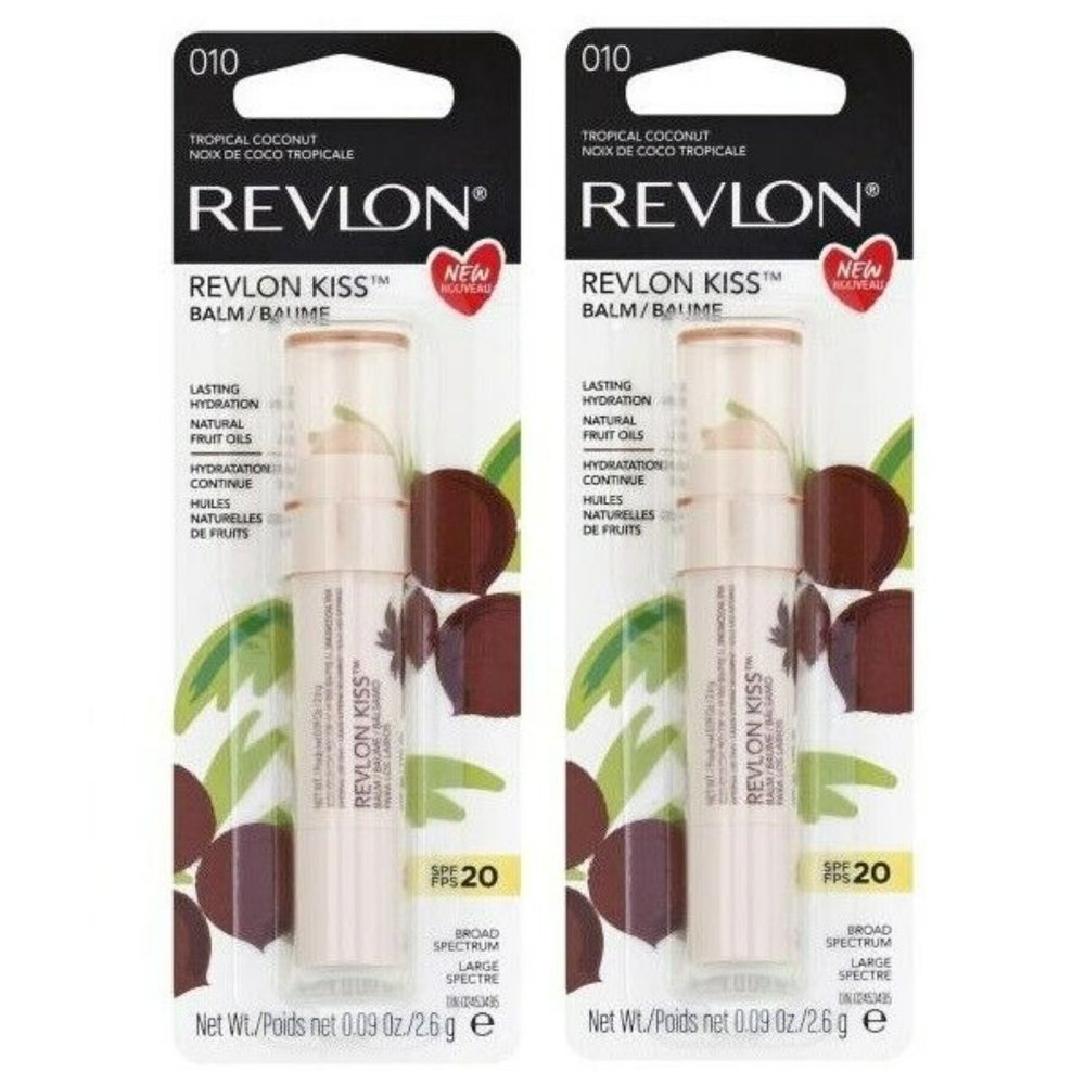 2 Revlon Kiss Lip Balm Gloss in Tropical Coconut Flavor SPF 20